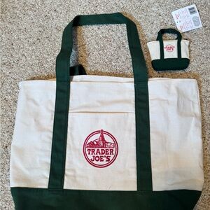 Trader Joe's Cream and Green Tote Bag and mini bag
